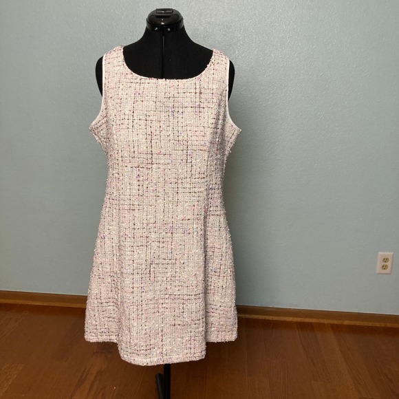 XXL Skater sparkly Cream Pink Purple Multicolor Tweed midi fit and flare dress - Picture 1 of 8